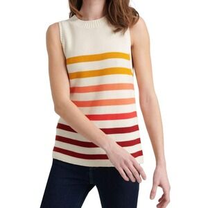 Lucky Brand Sleeveless Pullover Cotton Knit Sweater Vest Sz L Ombre Stripe Cream